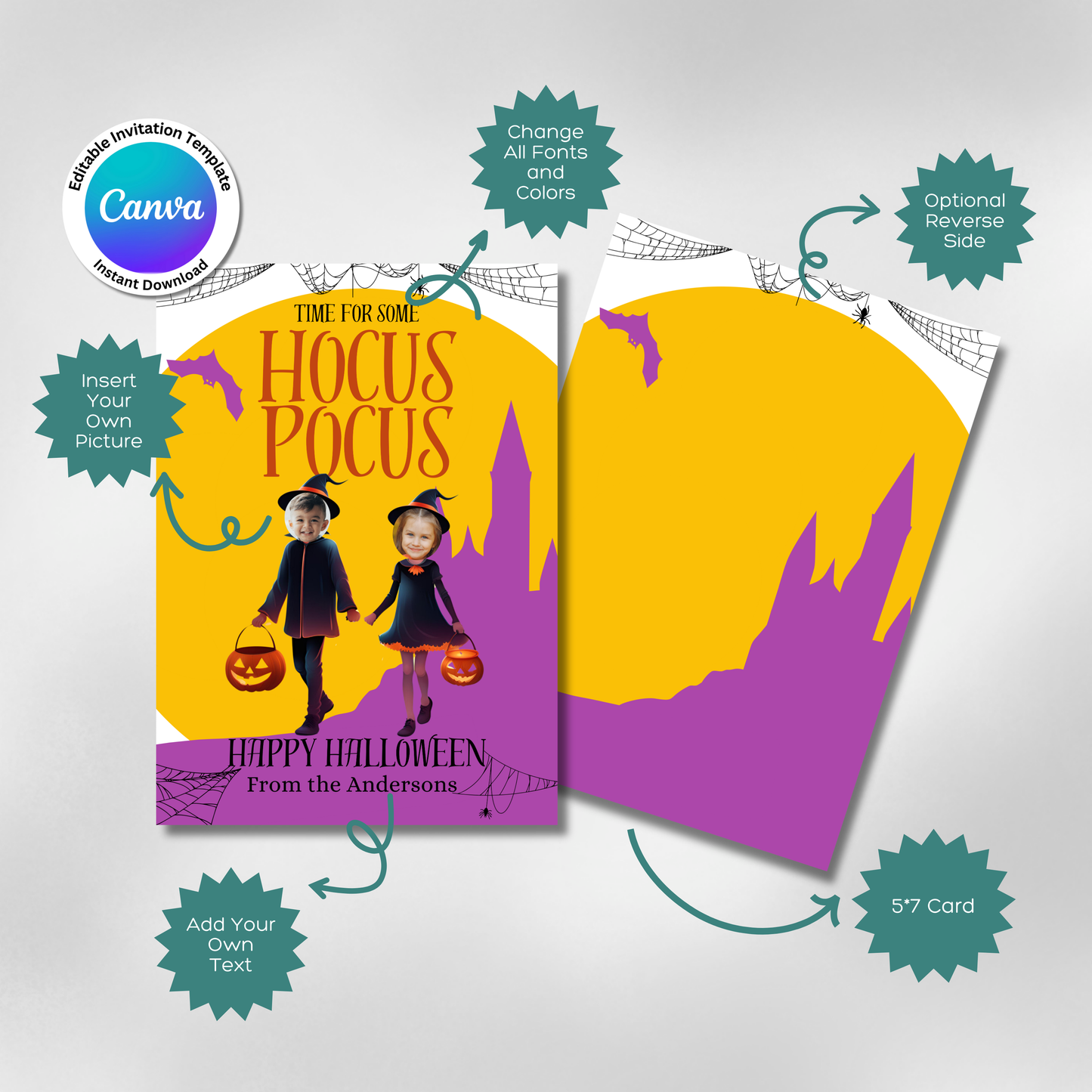 It's time for some Hocus Pocus Halloween Photo Card Template in Canva