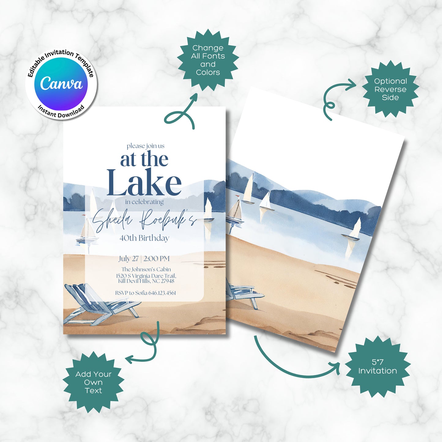 At the Lake Coastal Birthday Invitation Template, Lake Life Invitation, Lake Party Invitation, Lake Birthday, Beach Birthday, Coastal Blue