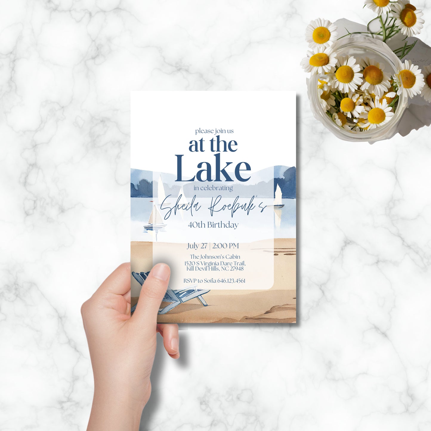At the Lake Coastal Birthday Invitation Template, Lake Life Invitation, Lake Party Invitation, Lake Birthday, Beach Birthday, Coastal Blue